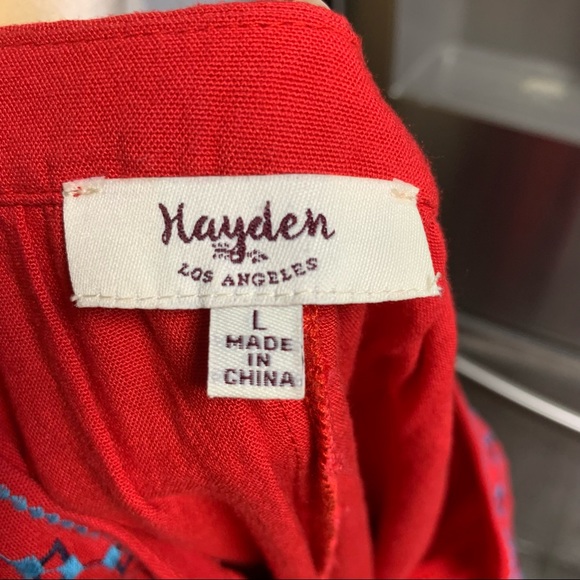 HAYDEN LOS ANGELES BOHO EMBROIDERED DESIGN SELF TIE FRONT BLOUSE SIZE L - Picture 11 of 13